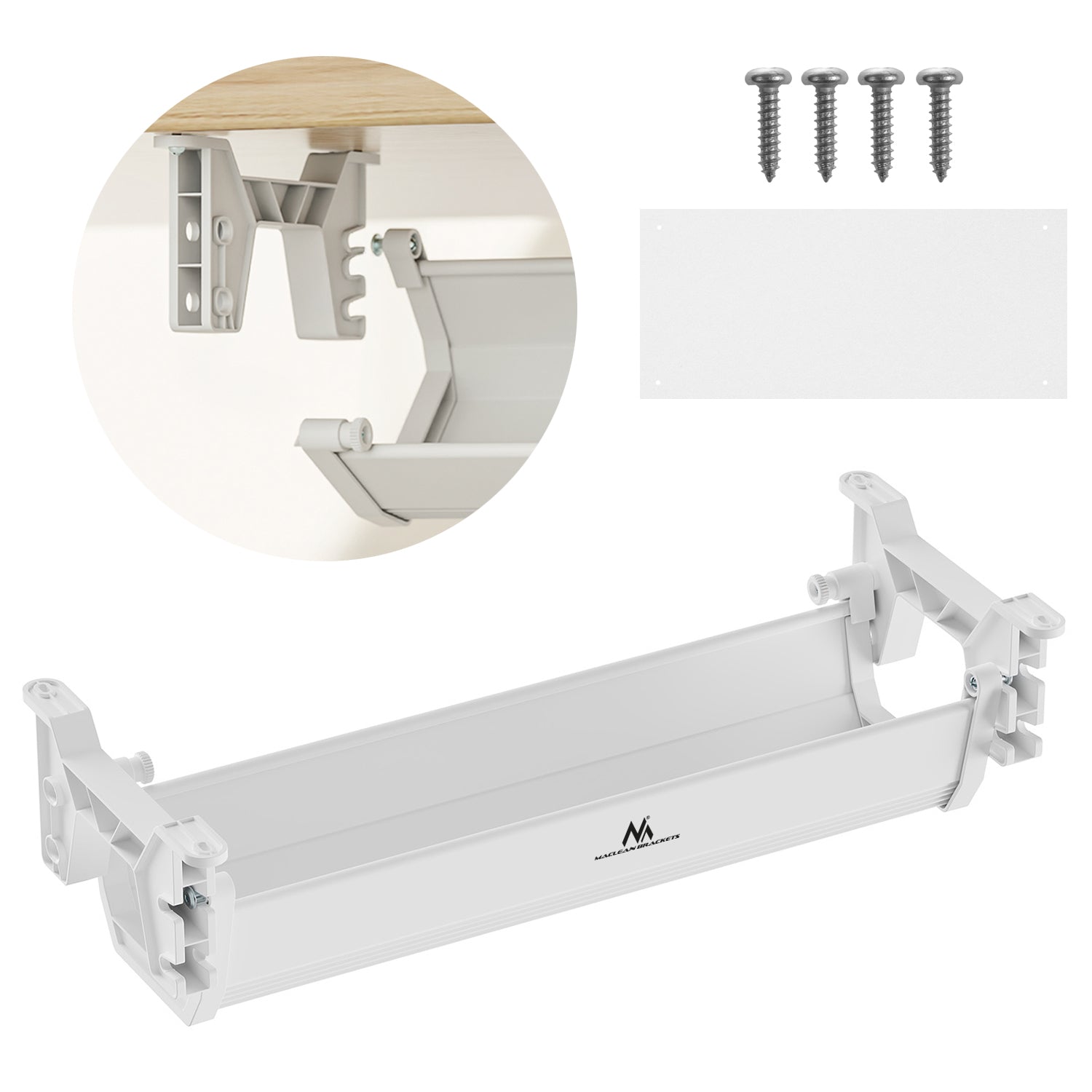 Range-câbles Maclean sous le bureau, charge max. 5kg, max. 728mm, 2 niveaux, blanc, MC-102 W