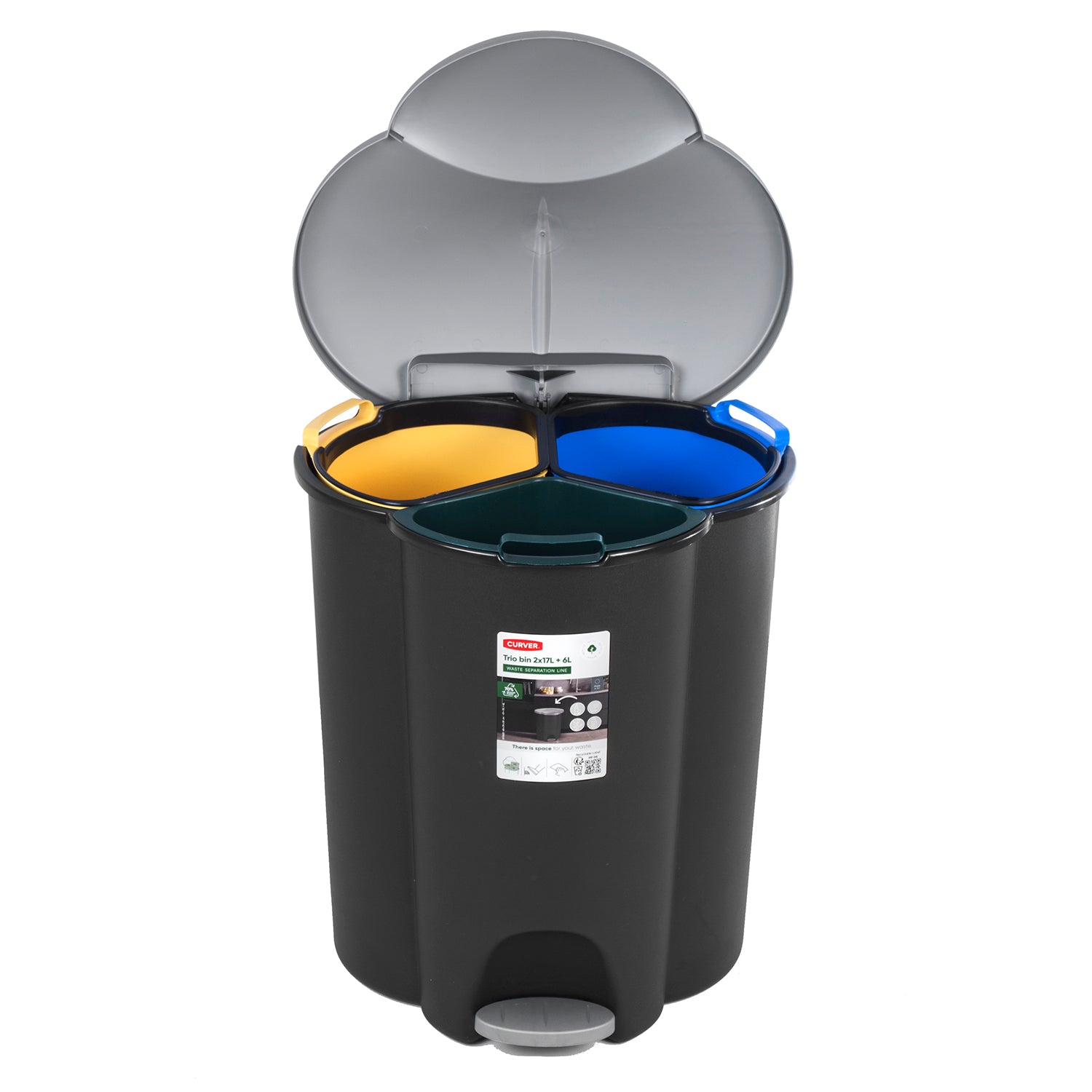 curver pedal bin CURVER Waste Rubbish Can 40L Pedal Sorting Garbage Can Waste 3 Compart – Euroelectronics EU