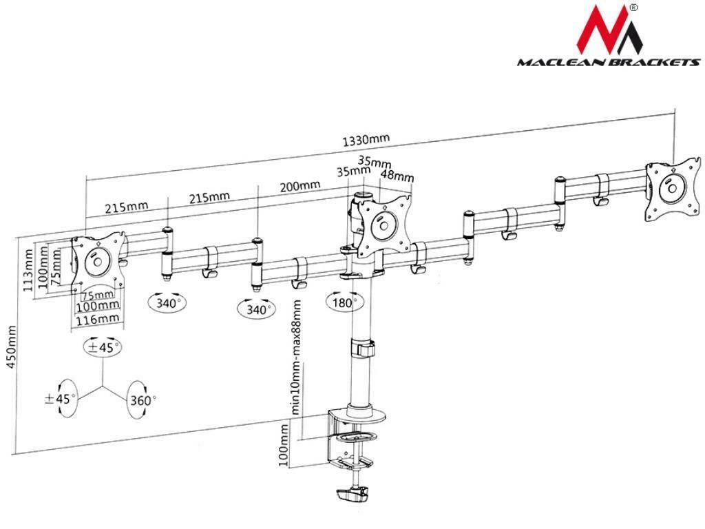 Maclean MC-691 TRE Triple Stand 3 Monitore Bracket Schreibtisch  Halterungstabelle Montagearm 13 - 27 8kg – Euroelectronics EU