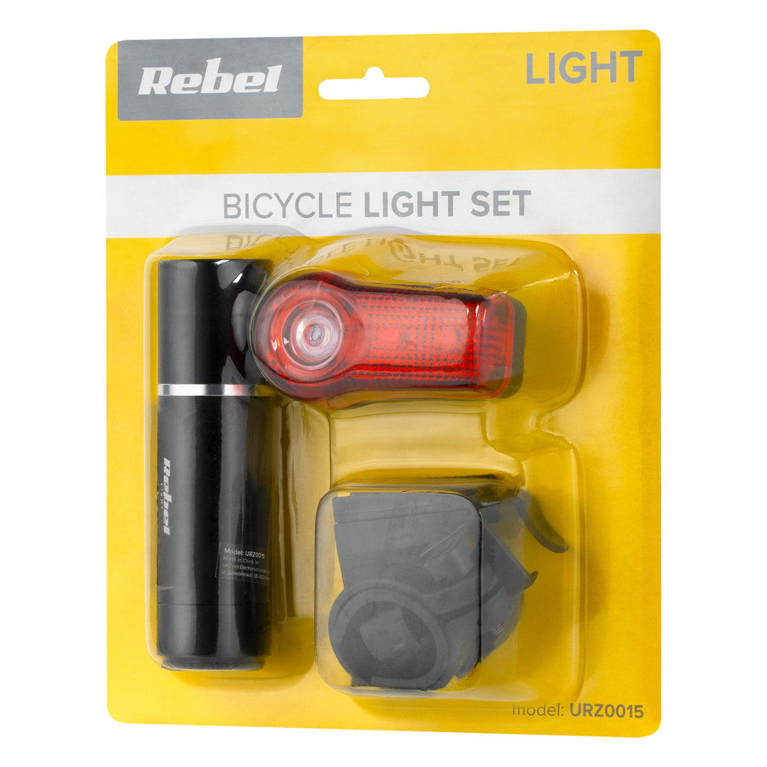 Rebel URZ0015 Bike Light Set Front 1x LED 3W + Rear 3x LED Battery Powered Bicycle Lamps