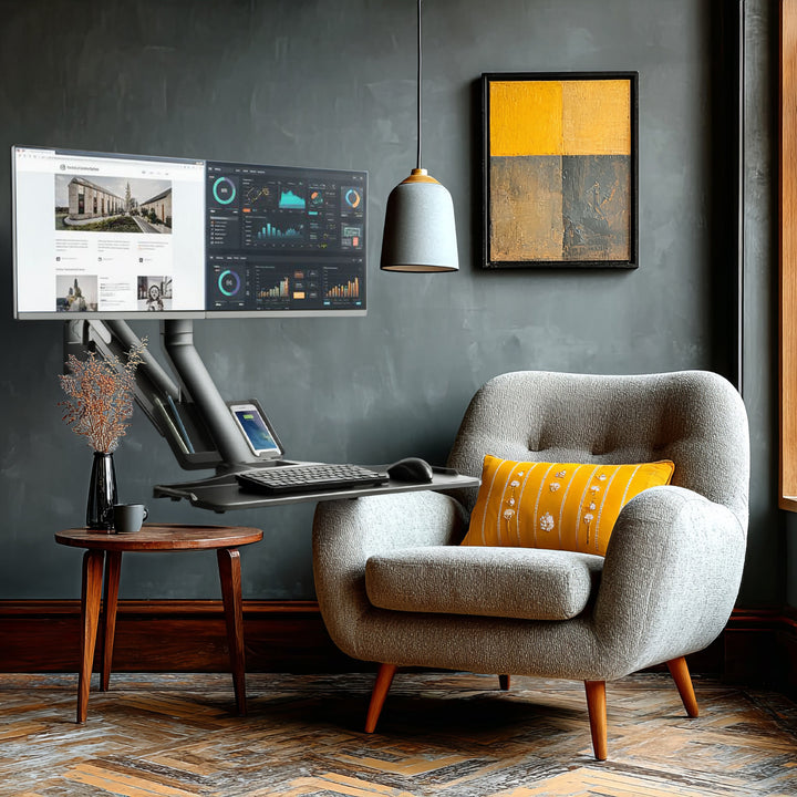 Maclean MC-633 Soporte para monitor Montaje en pared Estante para teclado Estación de trabajo con soporte para sentarse VESA 17" - 32"