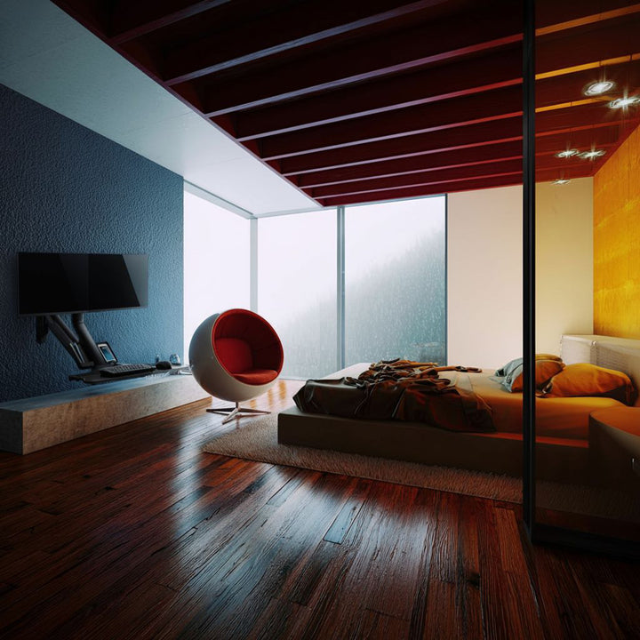 Maclean MC-633 Soporte para monitor Montaje en pared Estante para teclado Estación de trabajo con soporte para sentarse VESA 17" - 32"