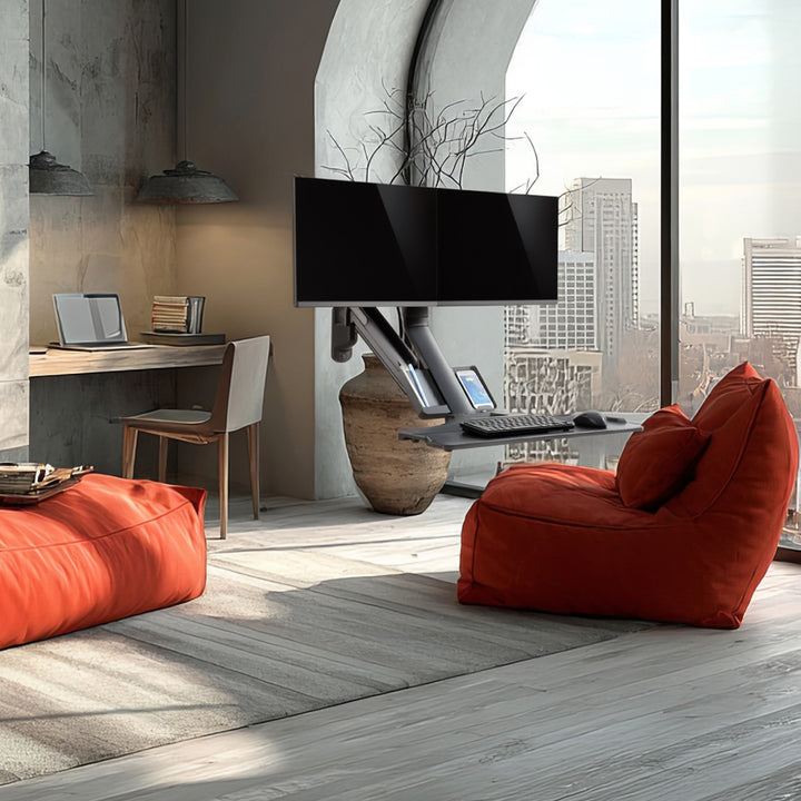 Maclean MC-633 Soporte para monitor Montaje en pared Estante para teclado Estación de trabajo con soporte para sentarse VESA 17" - 32"