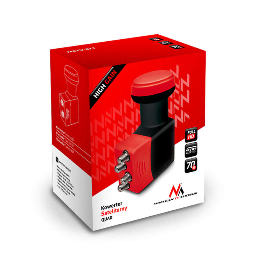 Maclean MCTV-671 Satellite Converter LNB SAT Quad High Gain Full HDTV Aerial 4 Way Universal