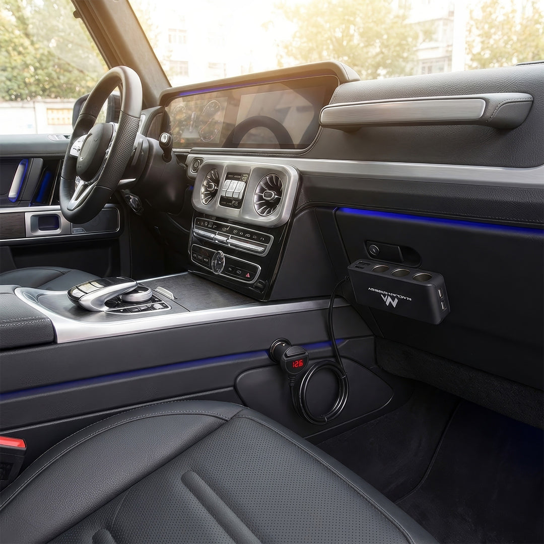 Ladrón y alargador de mechero de coche 12V, 3 tomas y 2 puertos USB Maclean Energy MCE117