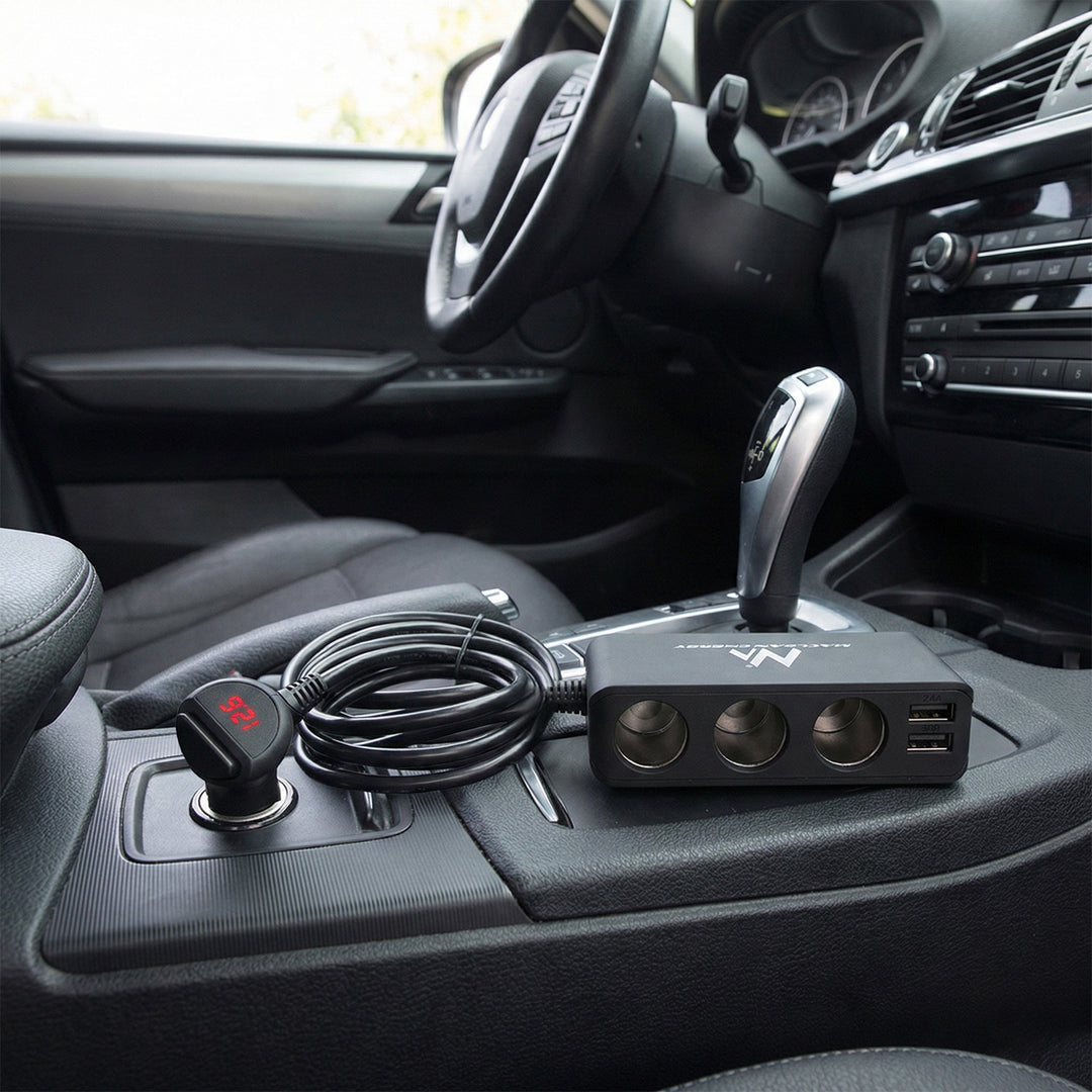 Ladrón y alargador de mechero de coche 12V, 3 tomas y 2 puertos USB Maclean Energy MCE117