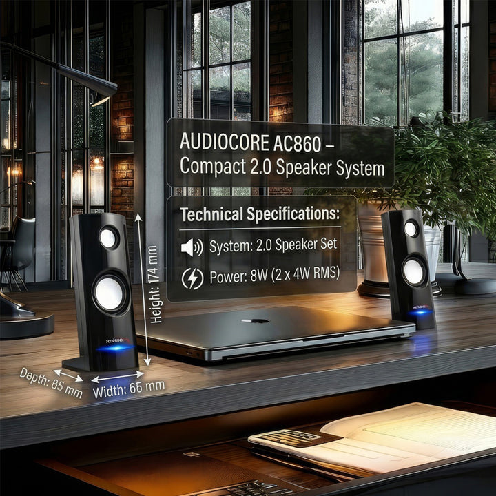 Audiocore AC870 Computer SteeMe Altavers 8W PC Laptop Jack USB Jack 3.5 mm Control de volumen de conexión