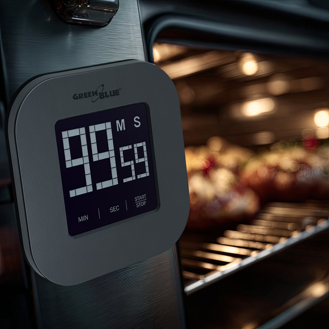 Digital Magnetic Timer- Silver Countdown Stopwatch Magnet Back Greenblue GB524