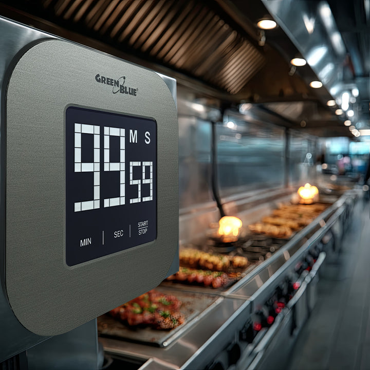 Digital Magnetic Timer- Silver Countdown Stopwatch Magnet Back Greenblue GB524