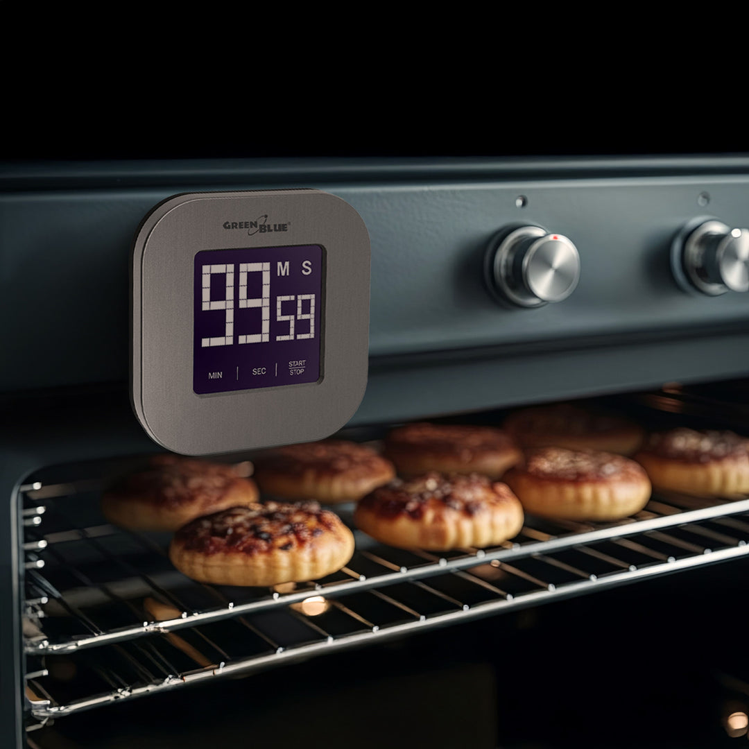 Digital Magnetic Timer- Silver Countdown Stopwatch Magnet Back Greenblue GB524