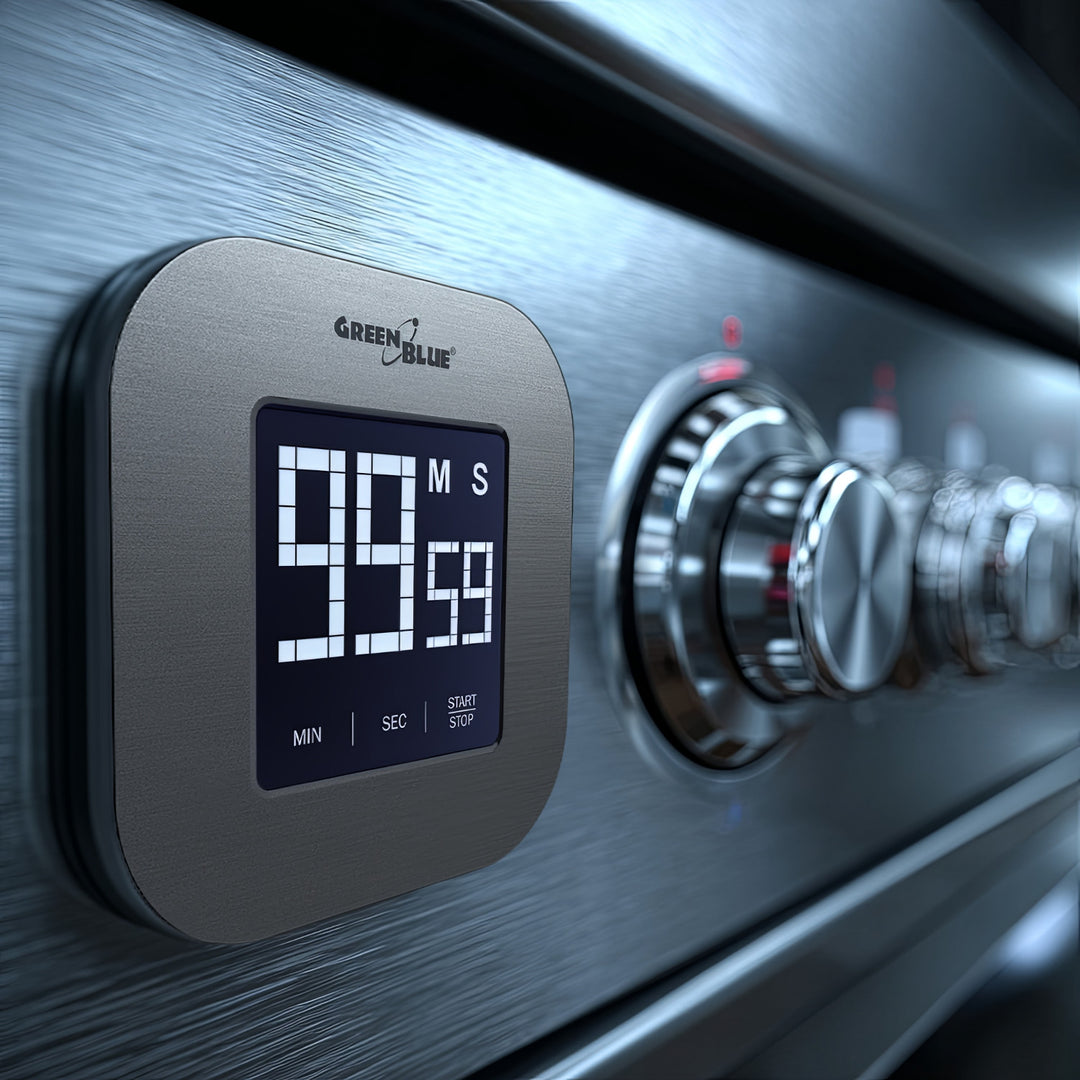 Digital Magnetic Timer- Silver Countdown Stopwatch Magnet Back Greenblue GB524