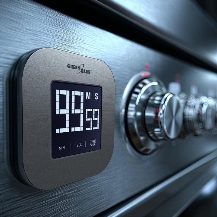 Digital Magnetic Timer- Silver Countdown Stopwatch Magnet Back Greenblue GB524