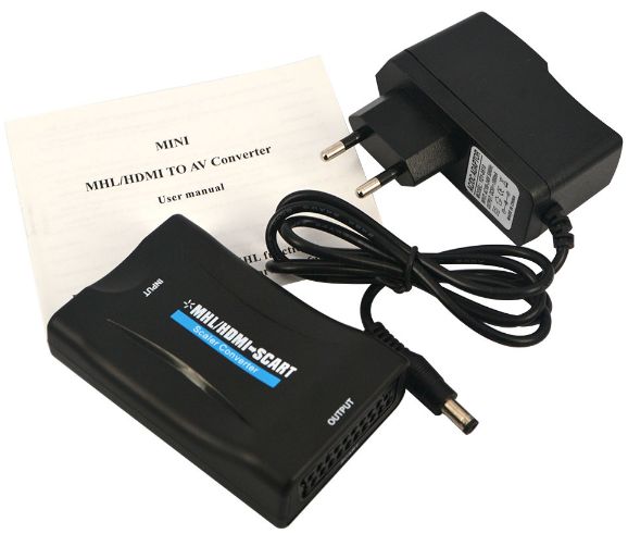 The SCART-to-HDMI converter is a universal converter that converts an analog SCART input to a digital HDMI output (up to 1080p at 60 Hz).