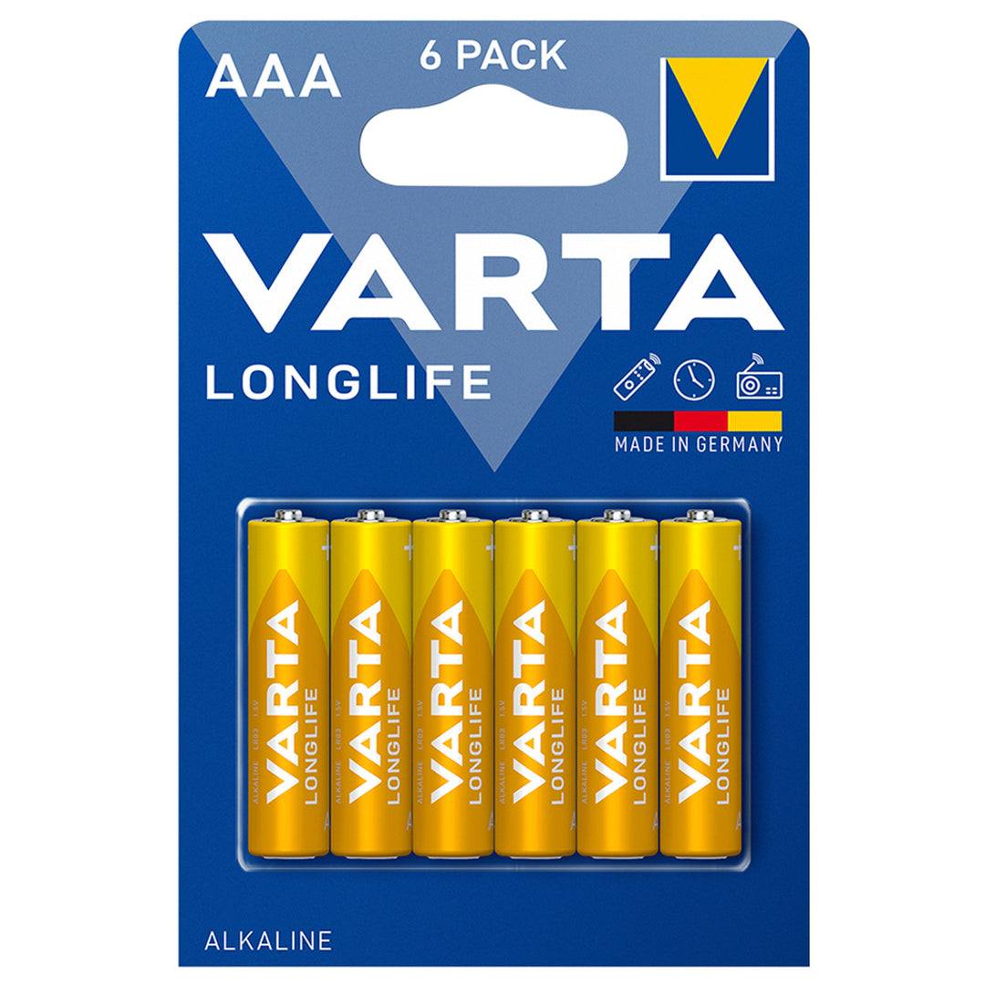 6x R-03 LR03 AAA 1,5 V Alkali-Batterie Longlife von Varta