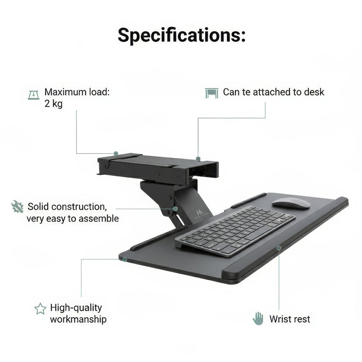 Soporte para teclado y ratón debajo del escritorio, soporte de metal 67cm Maclean MC-757