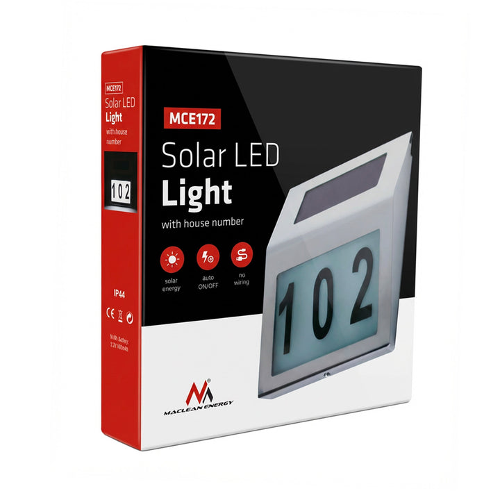 Maclean MCE172 Solar LED Lamp Light Door House Number Waterproof Saving Energy Stainless Steel