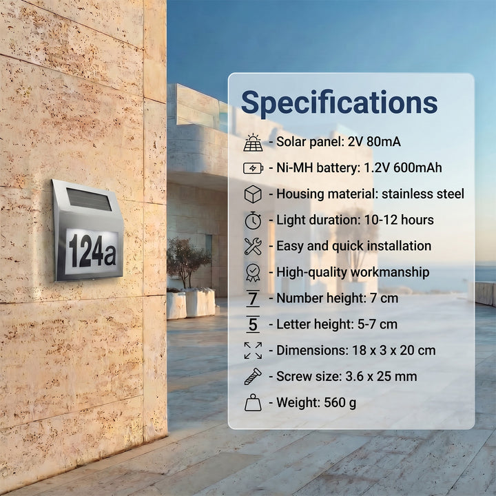 Maclean MCE172 Solar LED Lamp Light Door House Number Waterproof Saving Energy Stainless Steel