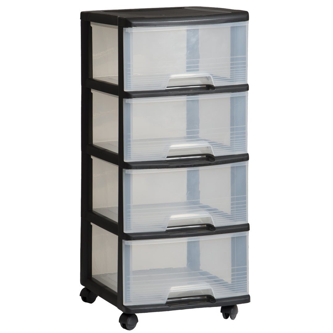 Curver-Regal auf Rollen, schwarz, 4 transparente Schubladen à 20 l, Rollen, 214756