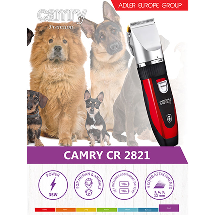 Camry CR2821 Hair Clipper for Pet Dog Animals Cat with Titanium Head Professional Exchengable Heads USB Rechargeable 4 Comb Attachments