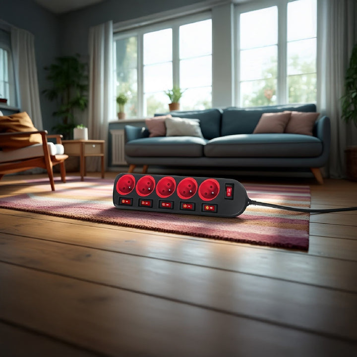 Maclean power strip, 5 socket extension cable, with switches, 250VAC/10A, 1.5m, MCE204