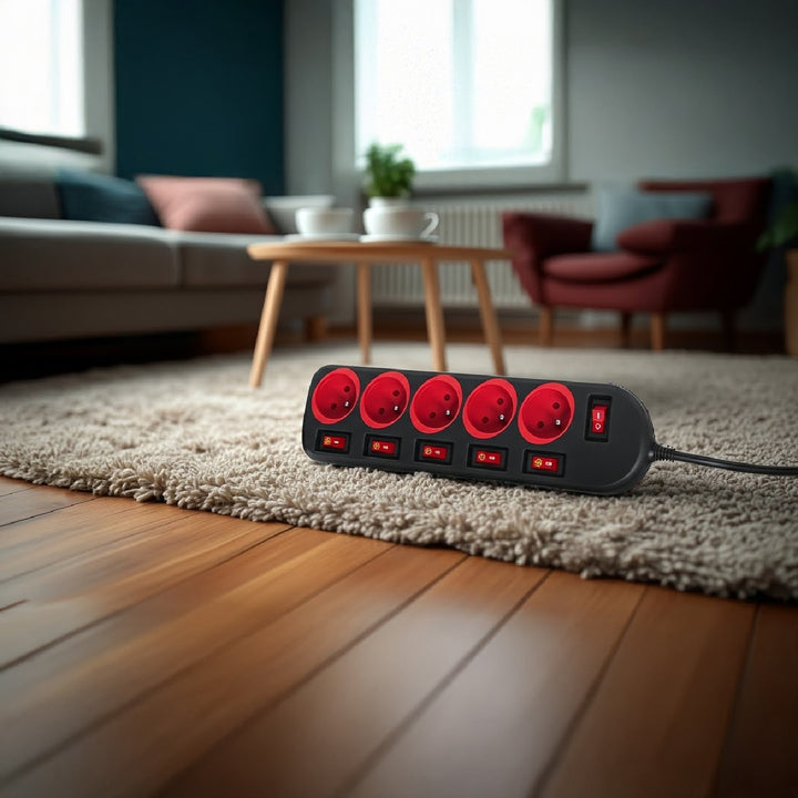 Maclean power strip, 5 socket extension cable, with switches, 250VAC/10A, 1.5m, MCE204