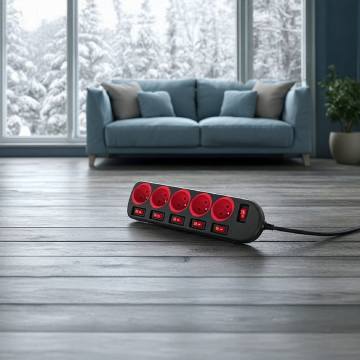 Maclean power strip, 5 socket extension cable, with switches, 250VAC/10A, 1.5m, MCE204