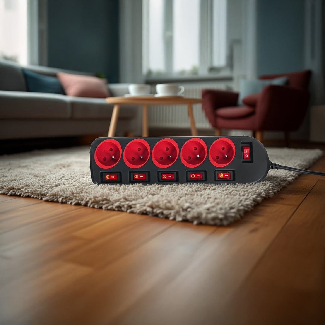 Maclean power strip, 5 socket extension cable, with switches, 250VAC/10A, 1.5m, MCE204