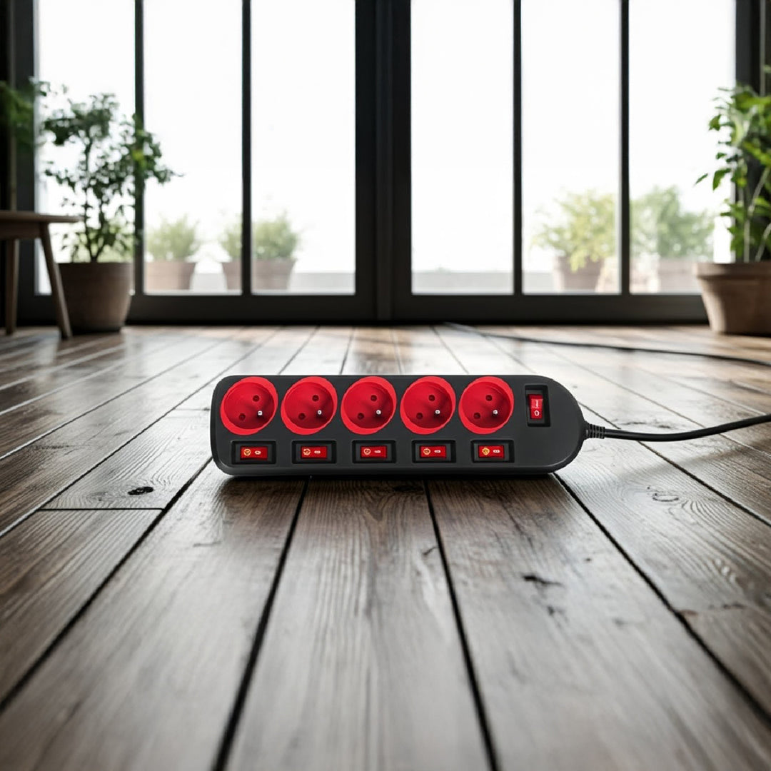 Maclean power strip, 5 socket extension cable, with switches, 250VAC/10A, 1.5m, MCE204