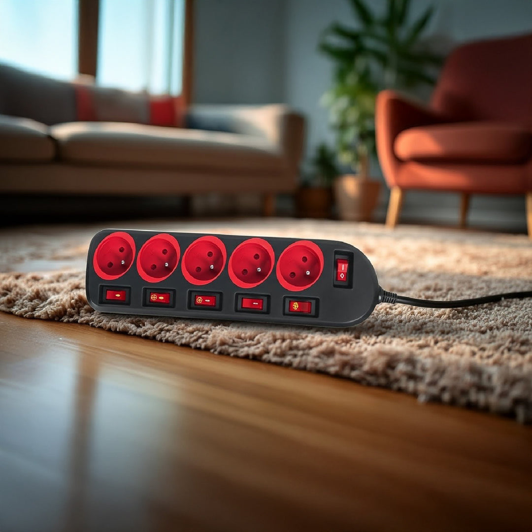 Maclean power strip, 5 socket extension cable, with switches, 250VAC/10A, 1.5m, MCE204