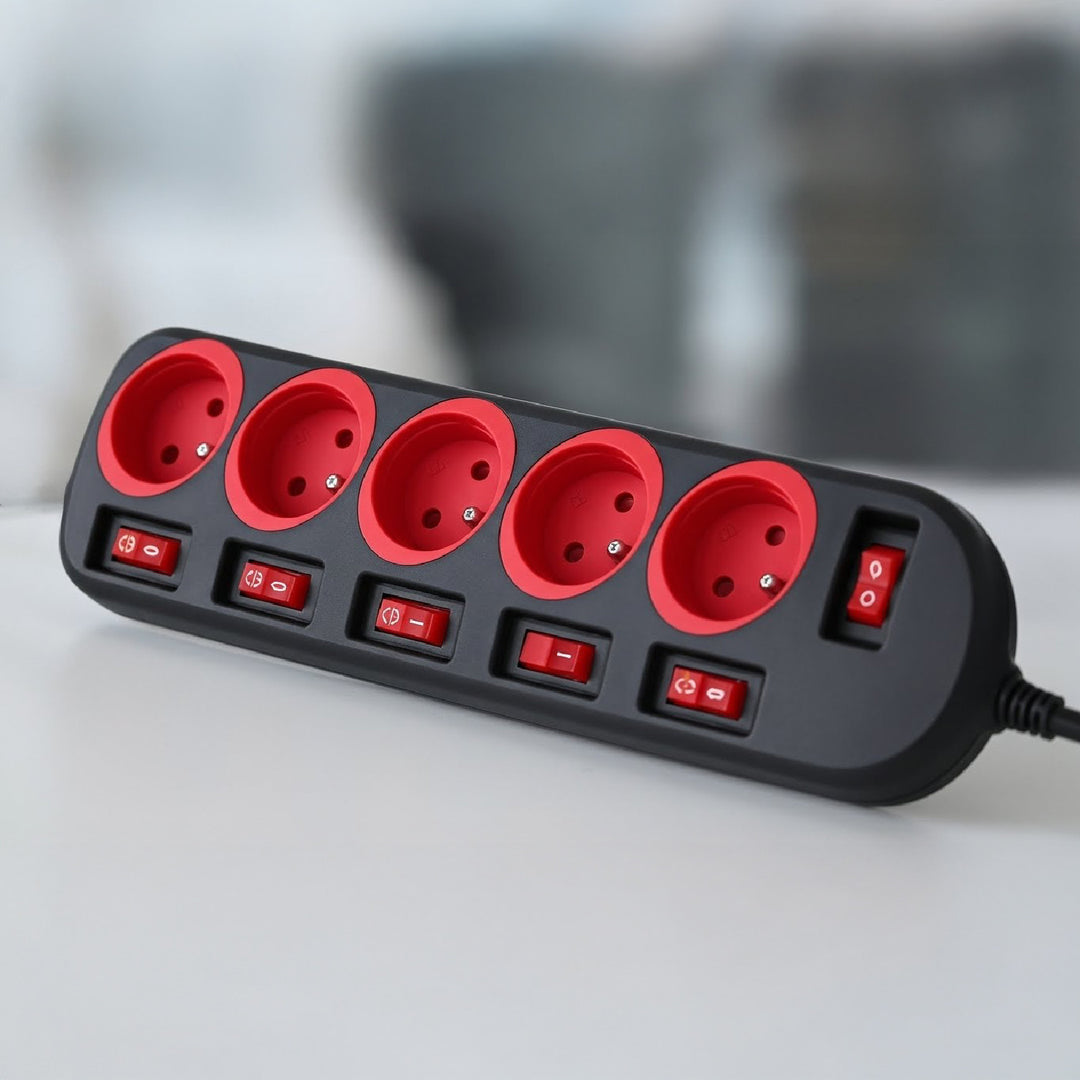 Maclean power strip, 5 socket extension cable, with switches, 250VAC/10A, 1.5m, MCE204