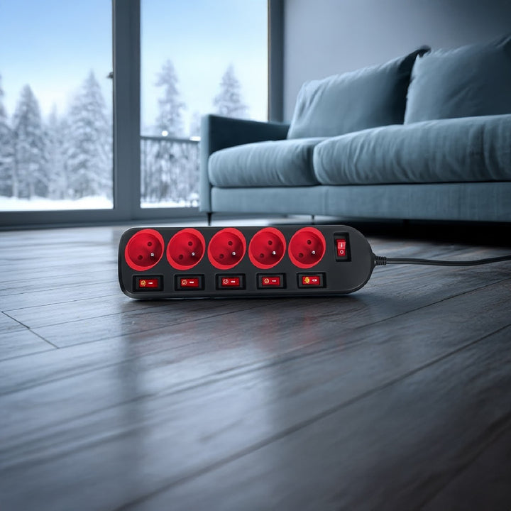 Maclean power strip, 5 socket extension cable, with switches, 250VAC/10A, 1.5m, MCE204