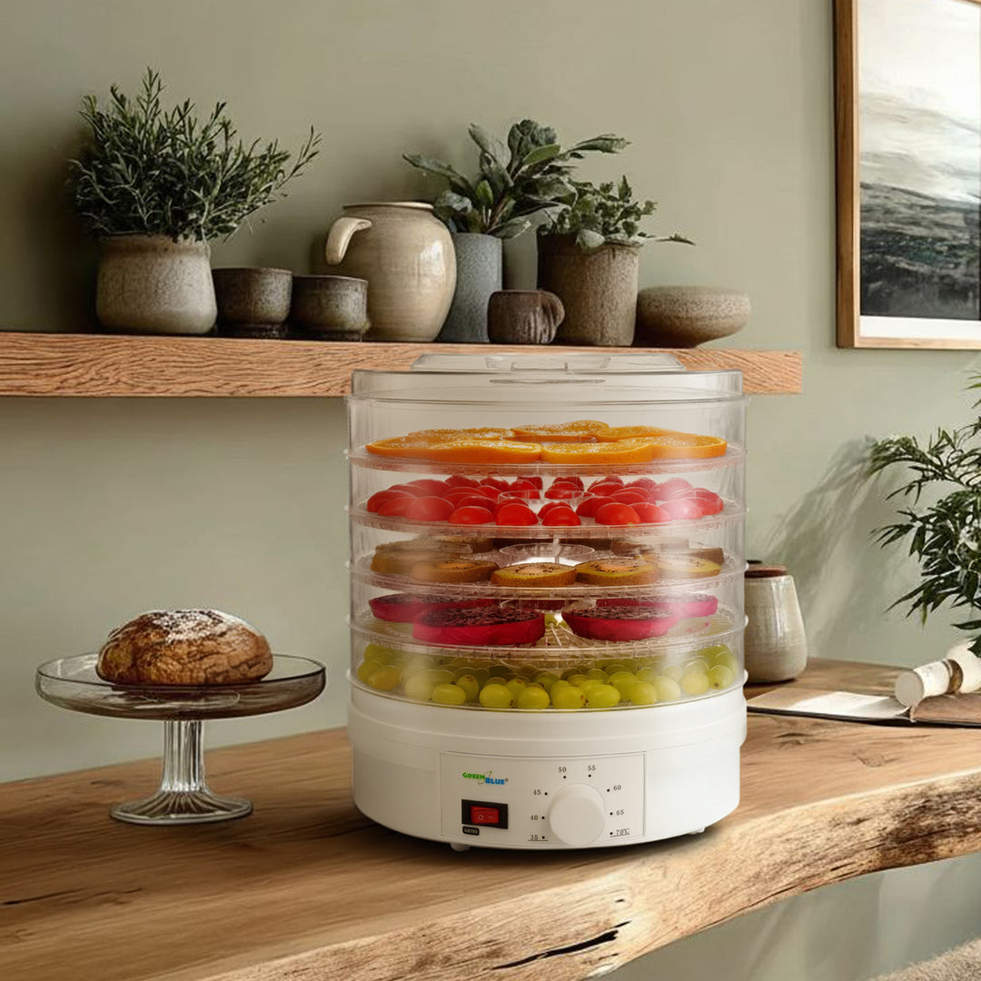 GreenBlue GB190 Déshydrateur Fruits Légumes 350W - 5 Plateaux - 35 à 70°C Contrôle de Température Réglable