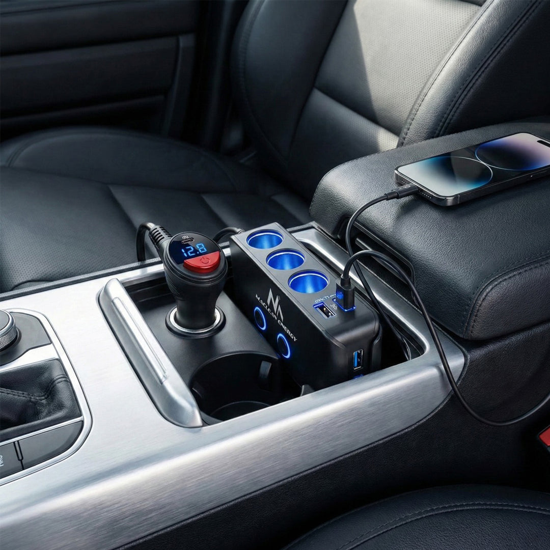 Divisor para encendedor de cigarrillos, voltímetro, 3 enchufes para encendedor de cigarrillos, 1xQuick Charge 3.0, 3xUSB 6.8A, 1x Power Delivery 18W, Maclean MCE218, Max 120W