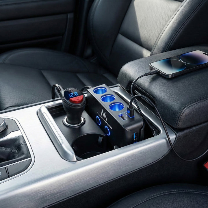 Divisor para encendedor de cigarrillos, voltímetro, 3 enchufes para encendedor de cigarrillos, 1xQuick Charge 3.0, 3xUSB 6.8A, 1x Power Delivery 18W, Maclean MCE218, Max 120W