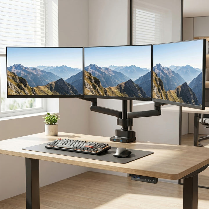 Maclean MC-811 Monitor Bracket Desk Mount Holder For 3 LCD LED Monitors USB 17'' - 27" 3 x 7kg VESA