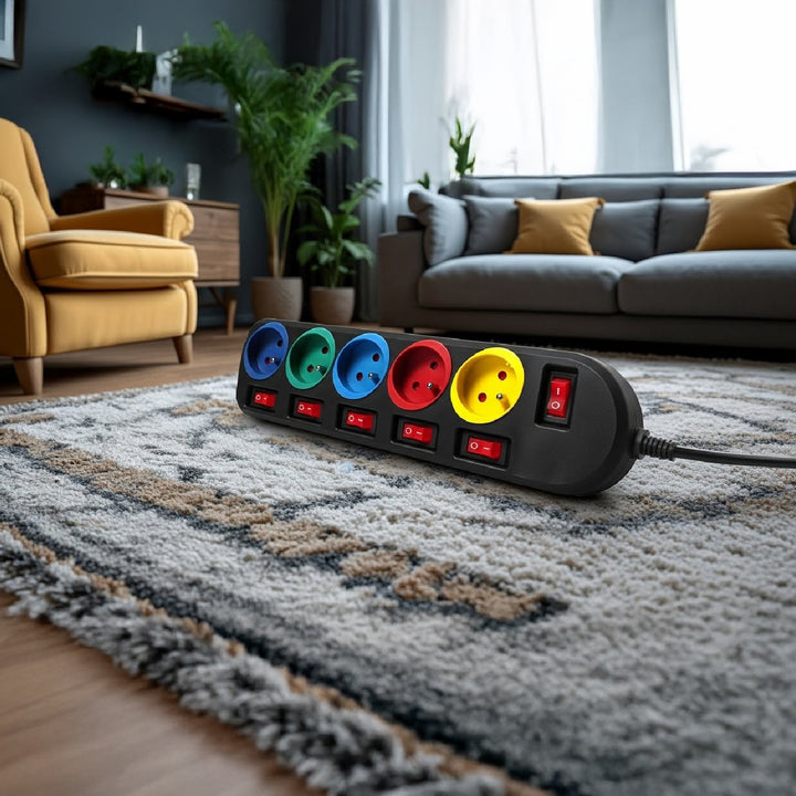 Maclean Energy MCE204M Power Strip Socket Extension Cord 5 Sockets with Switches 250VAC / 10A 1.5m Multi colour