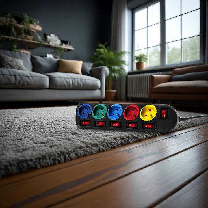 Maclean Energy MCE204M Power Strip Socket Extension Cord 5 Sockets with Switches 250VAC / 10A 1.5m Multi colour