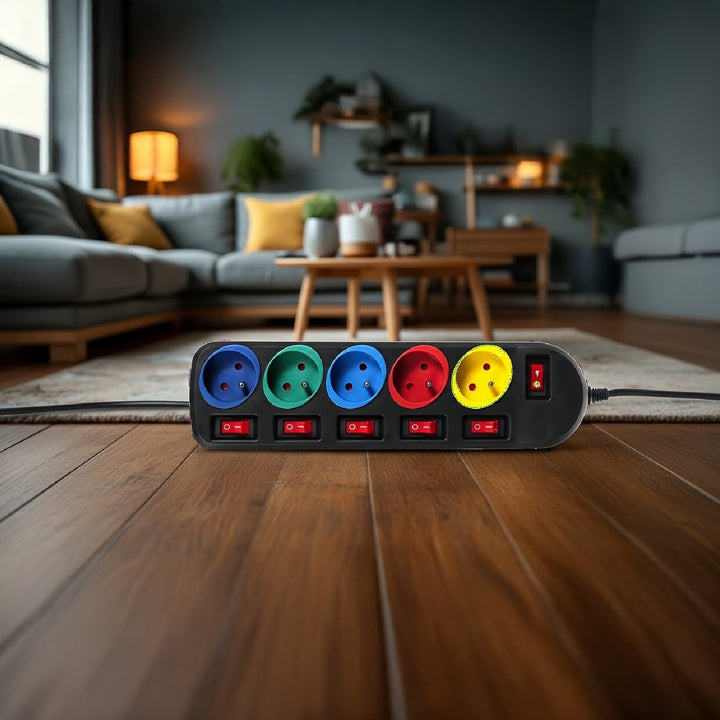 Maclean Energy MCE204M Power Strip Socket Extension Cord 5 Sockets with Switches 250VAC / 10A 1.5m Multi colour