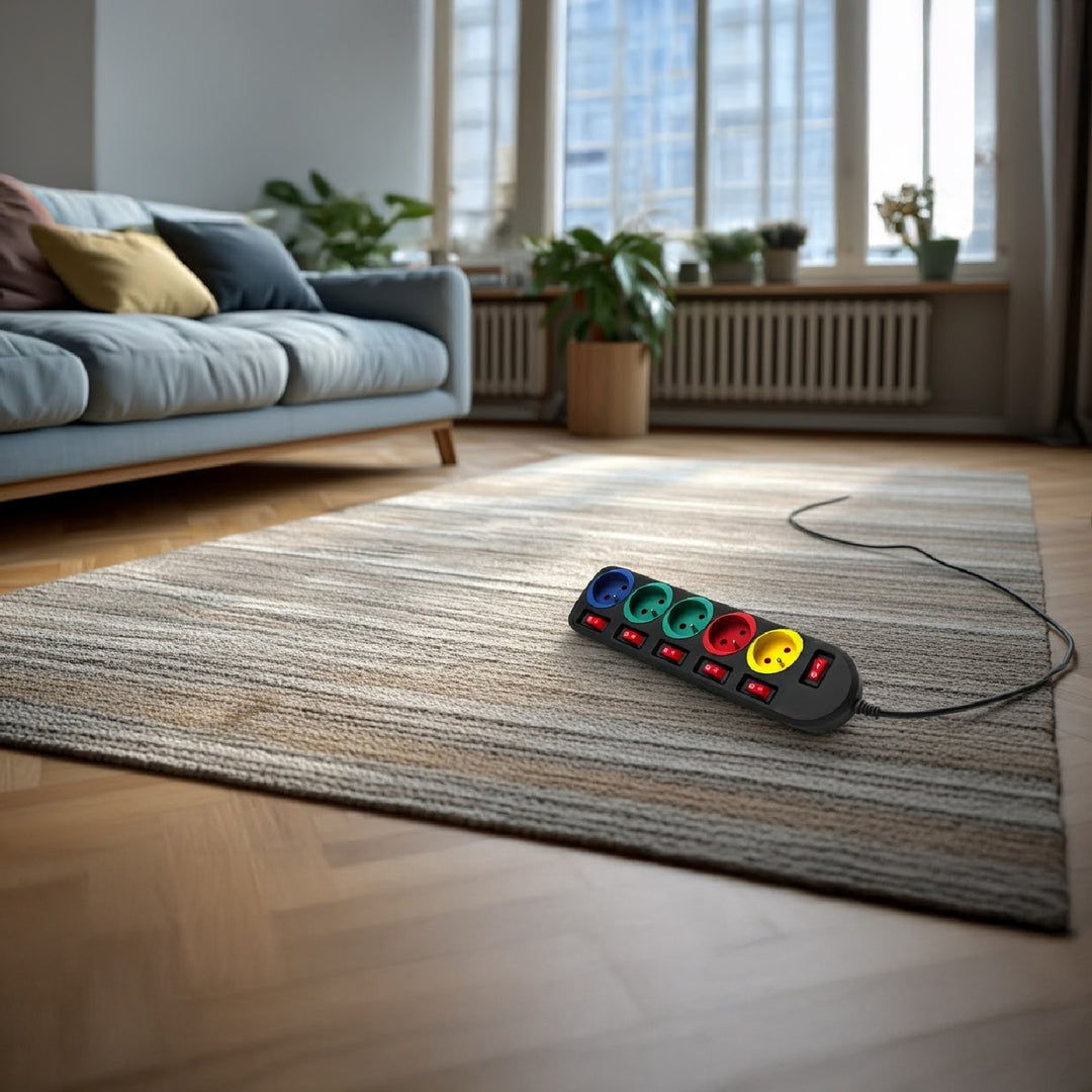 Maclean Energy MCE204M Power Strip Socket Extension Cord 5 Sockets with Switches 250VAC / 10A 1.5m Multi colour