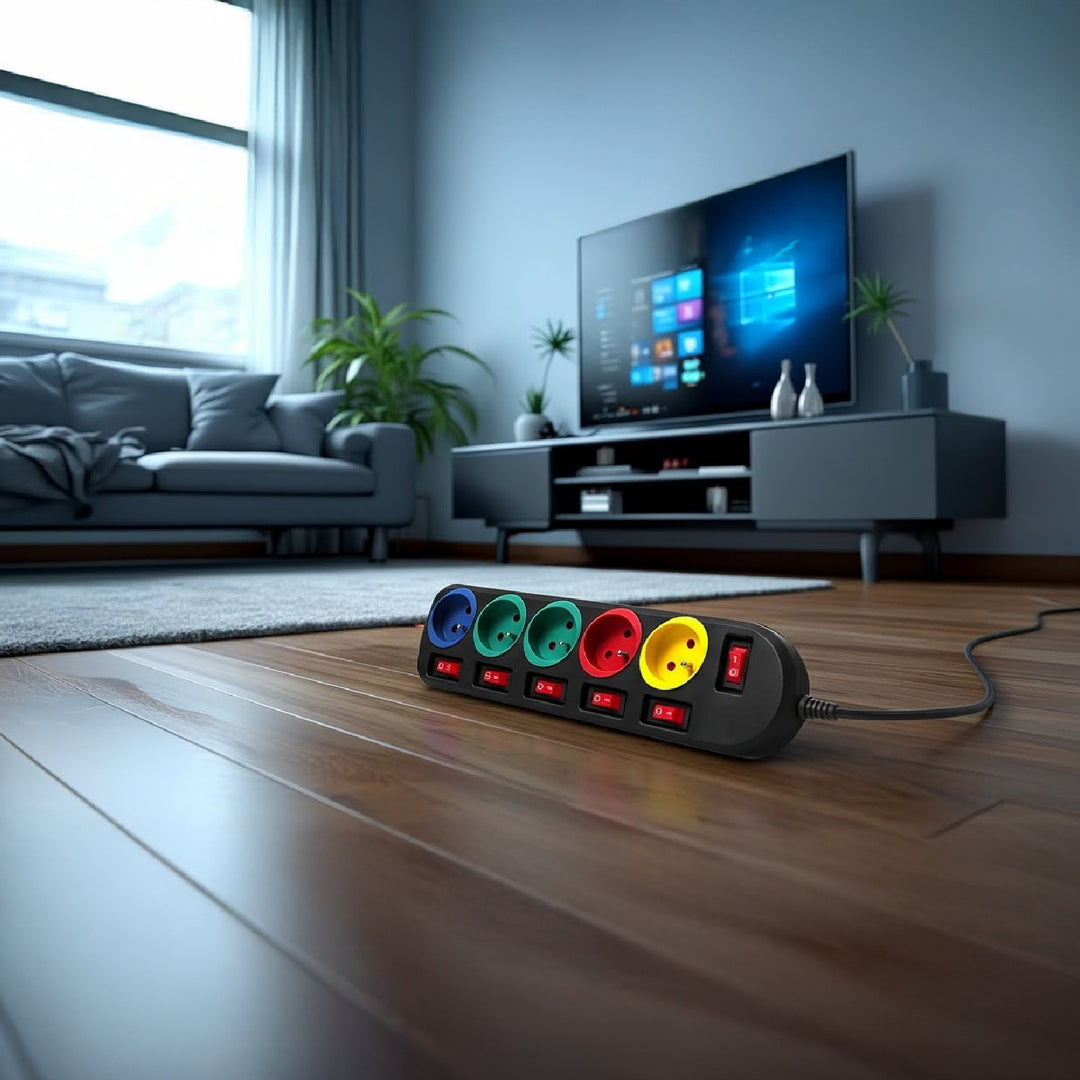 Maclean Energy MCE204M Power Strip Socket Extension Cord 5 Sockets with Switches 250VAC / 10A 1.5m Multi colour