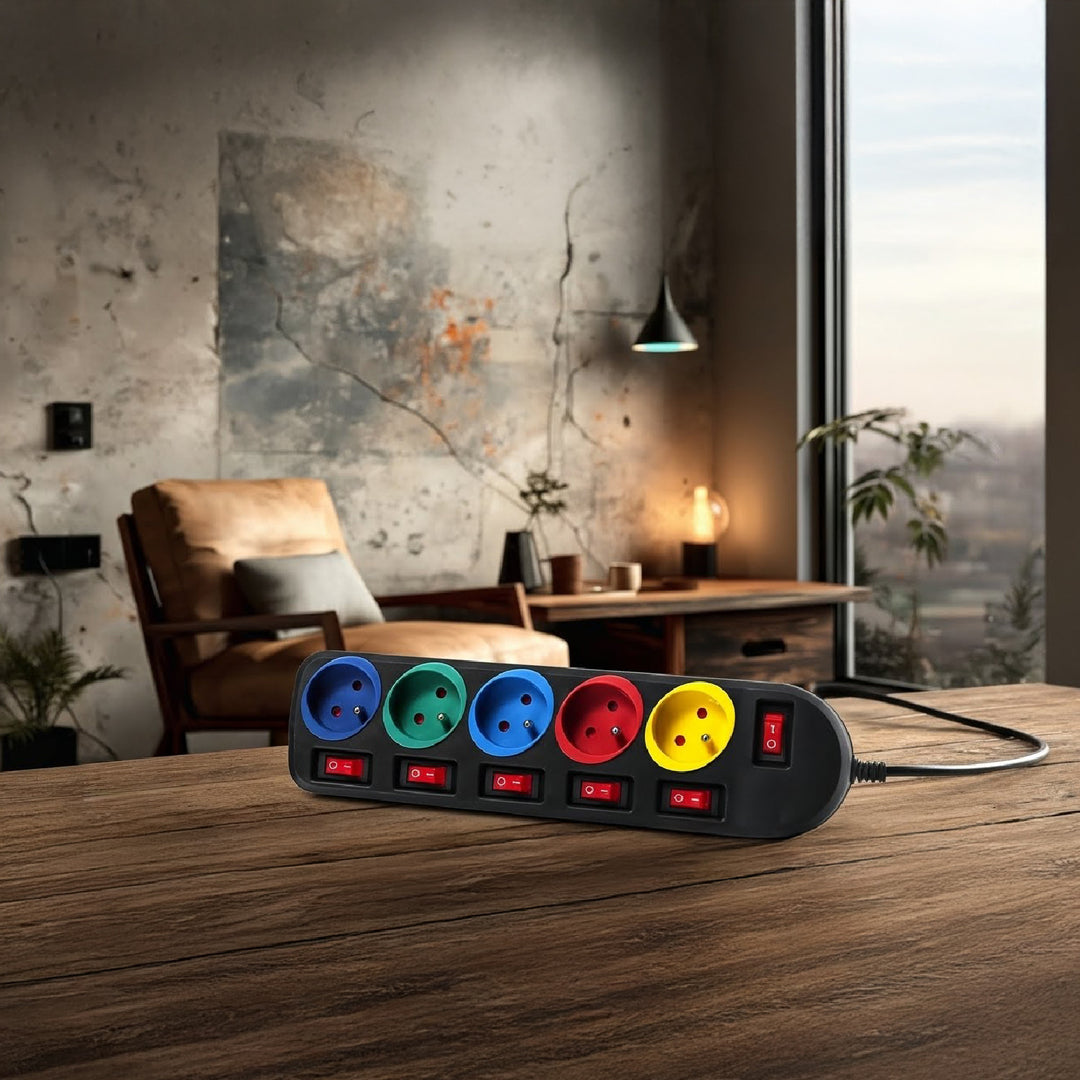 Maclean Energy MCE204M Power Strip Socket Extension Cord 5 Sockets with Switches 250VAC / 10A 1.5m Multi colour