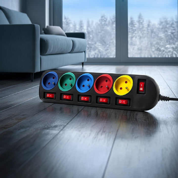 Maclean Energy MCE204M Power Strip Socket Extension Cord 5 Sockets with Switches 250VAC / 10A 1.5m Multi colour