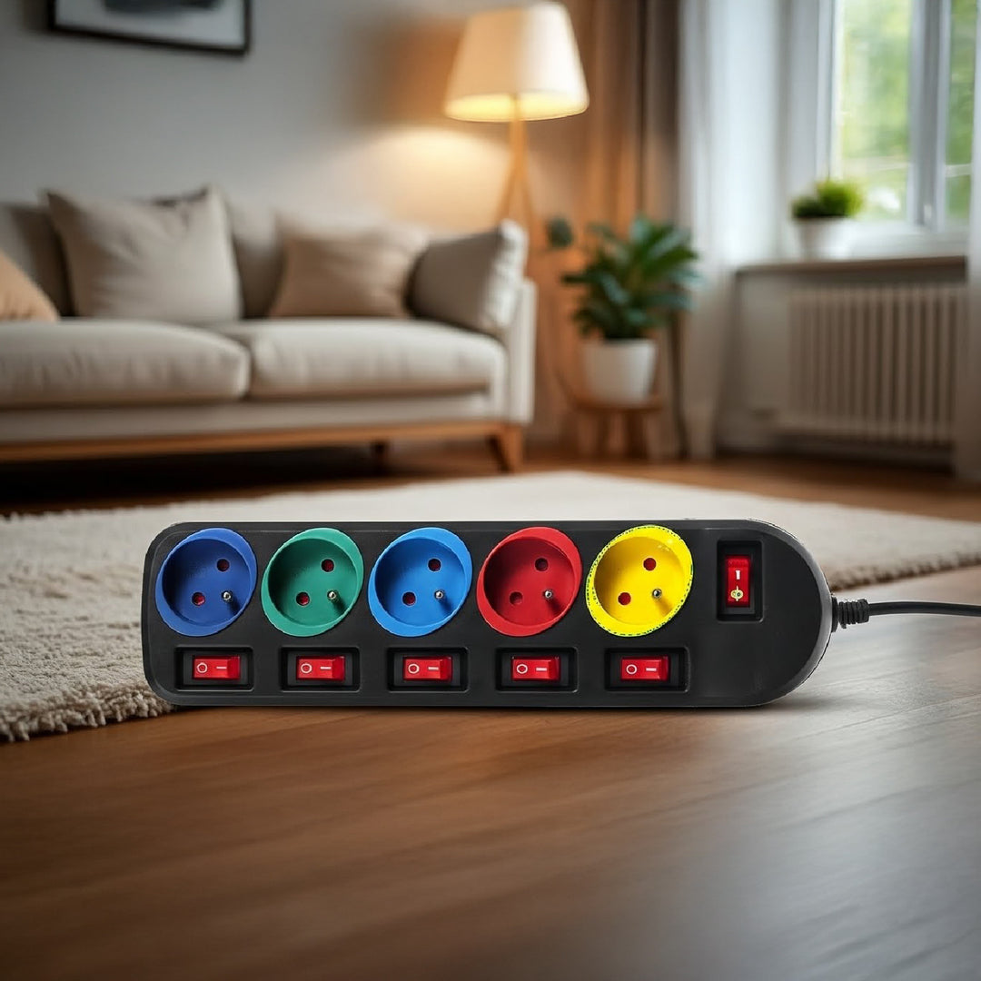 Maclean Energy MCE204M Power Strip Socket Extension Cord 5 Sockets with Switches 250VAC / 10A 1.5m Multi colour