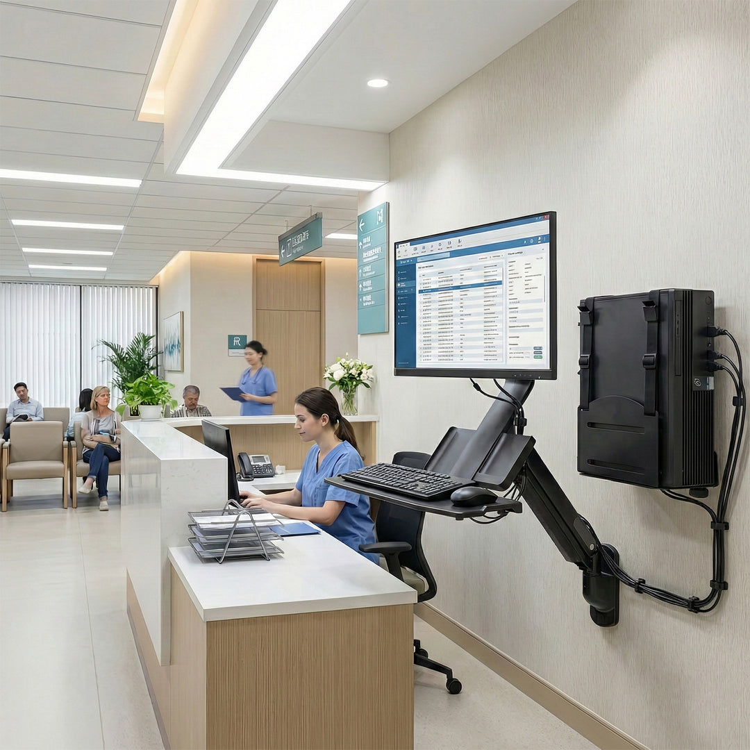 Maclean MC-838 Monitor 3 en 1, teclado y soporte para PC, soporte para computadora, bandeja de montaje en pared, VESA de 17" - 32"