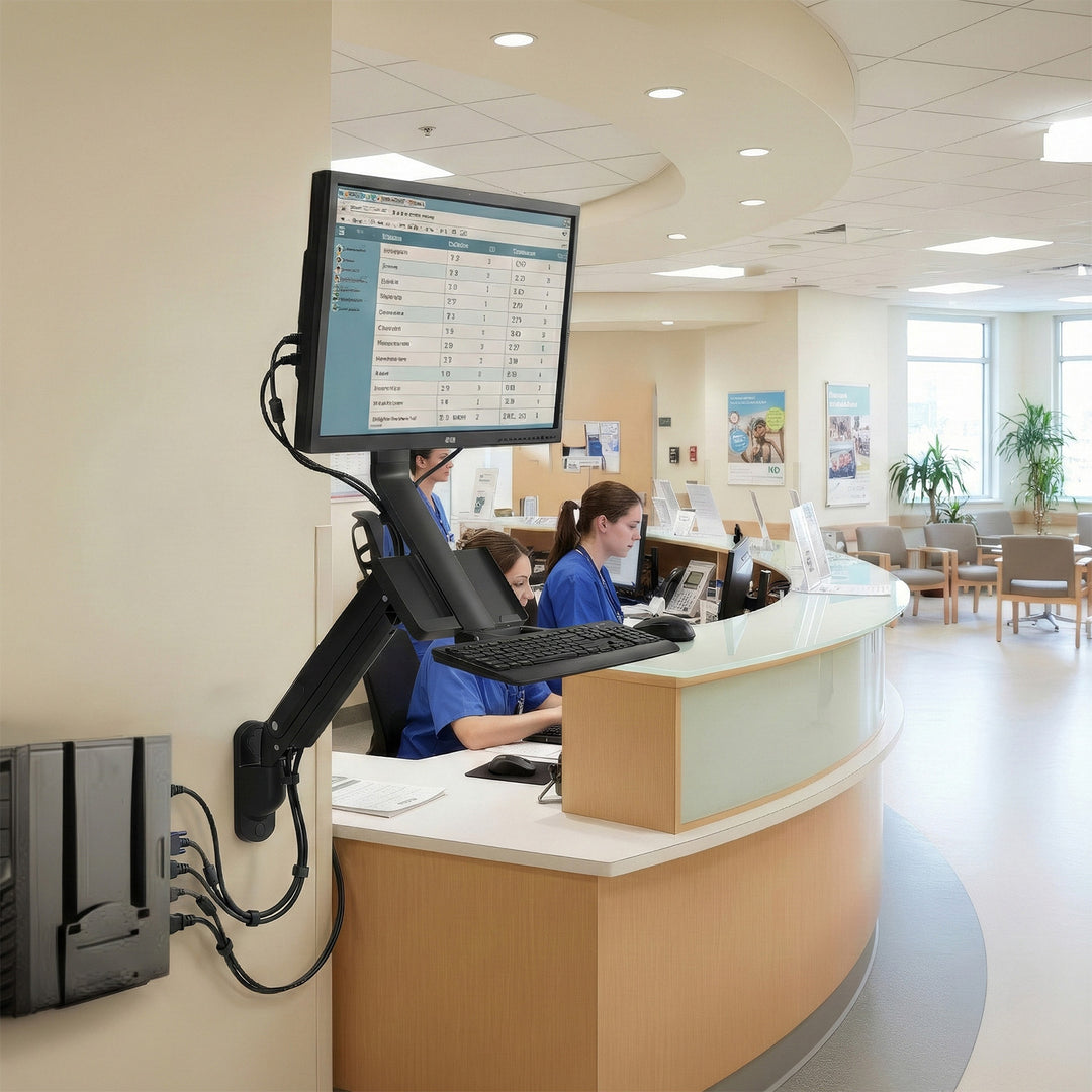 Maclean MC-838 Monitor 3 en 1, teclado y soporte para PC, soporte para computadora, bandeja de montaje en pared, VESA de 17" - 32"