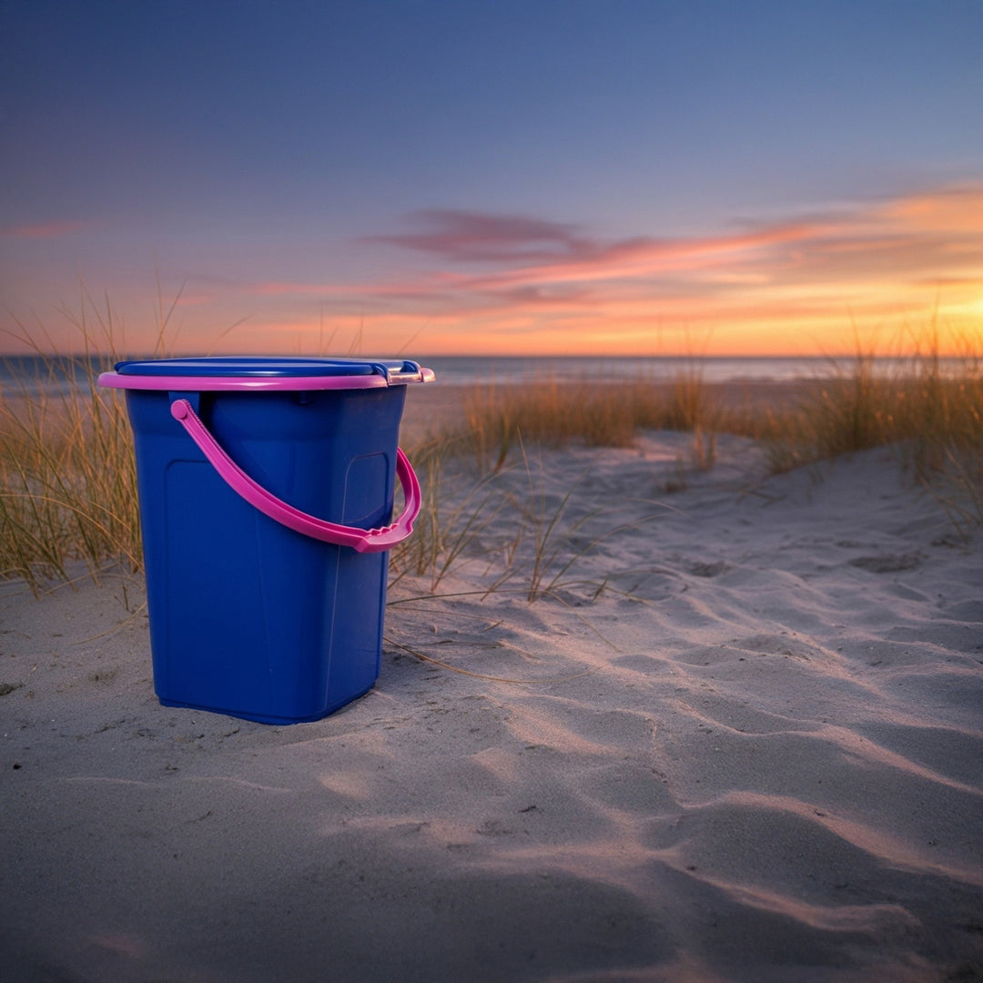 GreenBlue GB320BR 19L Portable Camping Toilet Bucket Travel Festival with Handle Detachable Seat - Navy Blue &amp; Pink