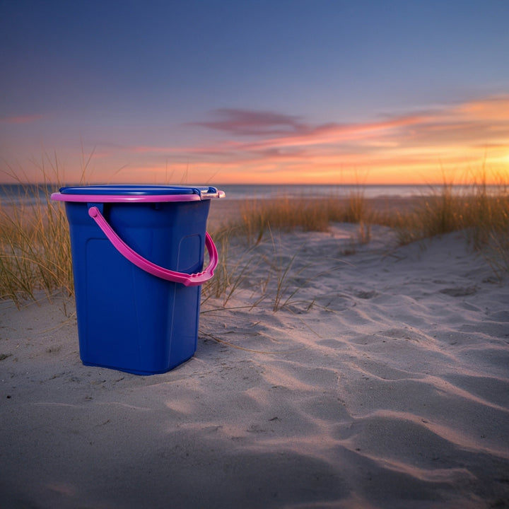 GreenBlue GB320BR 19L Portable Camping Toilet Bucket Travel Festival with Handle Detachable Seat - Navy Blue &amp; Pink