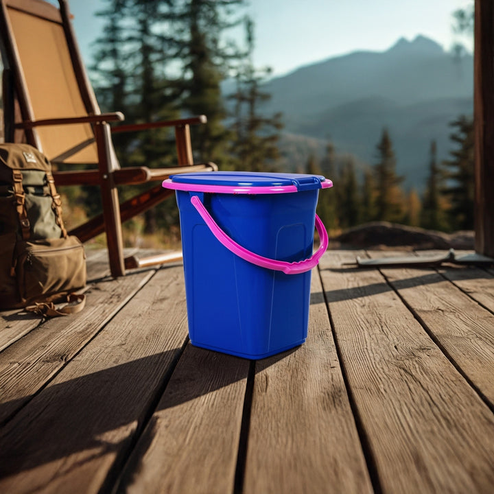 GreenBlue GB320BR 19L Portable Camping Toilet Bucket Travel Festival with Handle Detachable Seat - Navy Blue &amp; Pink