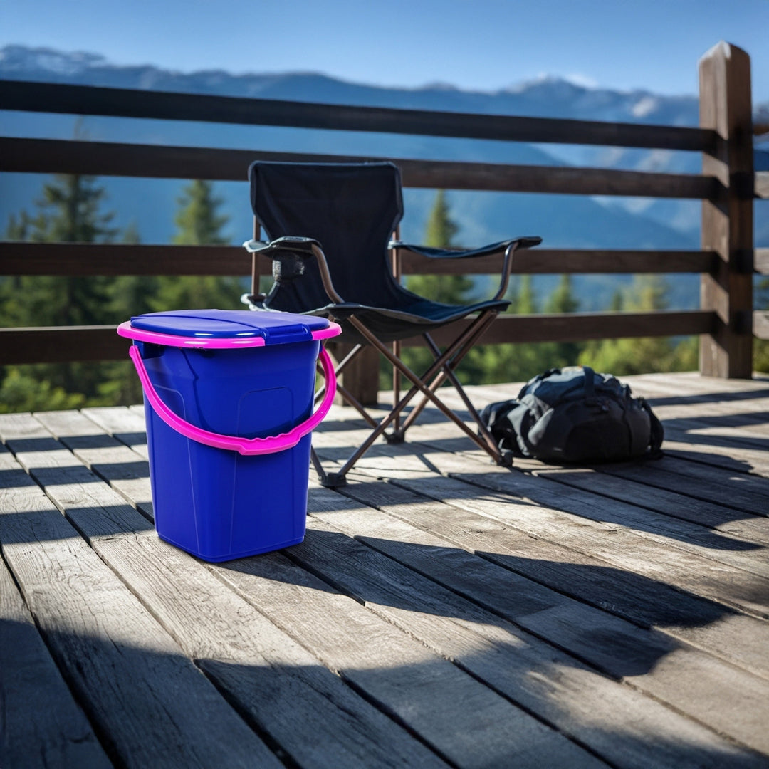 GreenBlue GB320BR 19L Portable Camping Toilet Bucket Travel Festival with Handle Detachable Seat - Navy Blue &amp; Pink