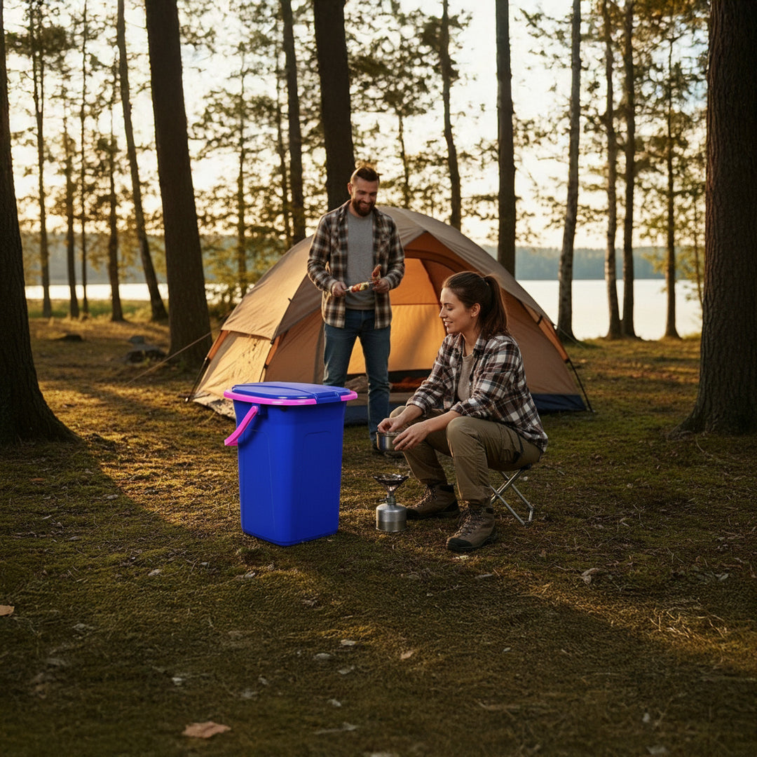 GreenBlue GB320BR 19L Portable Camping Toilet Bucket Travel Festival with Handle Detachable Seat - Navy Blue &amp; Pink